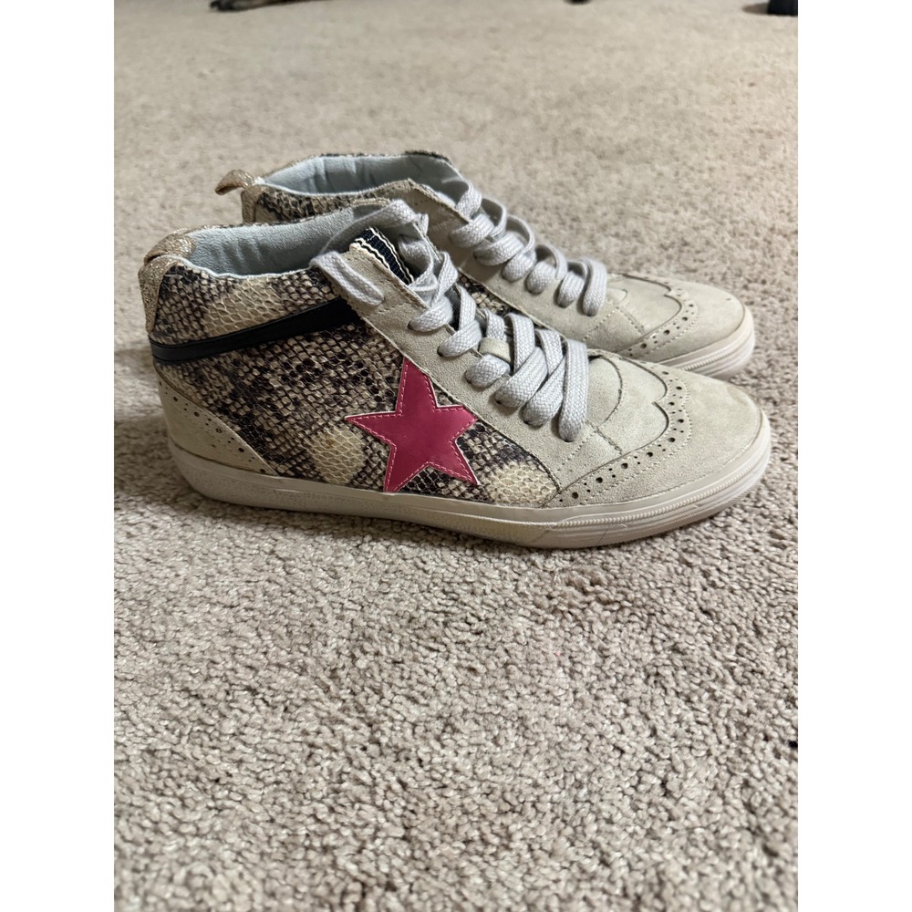 Shu Shop Paulina Womens 9 Mid Top Sneakers Snakeskin Pink Star Gold Glitter
